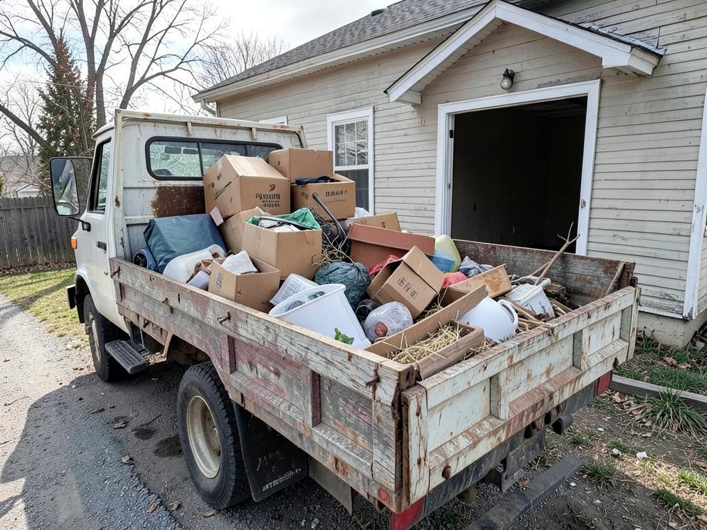 Truck loaded with household items outside an emptied property